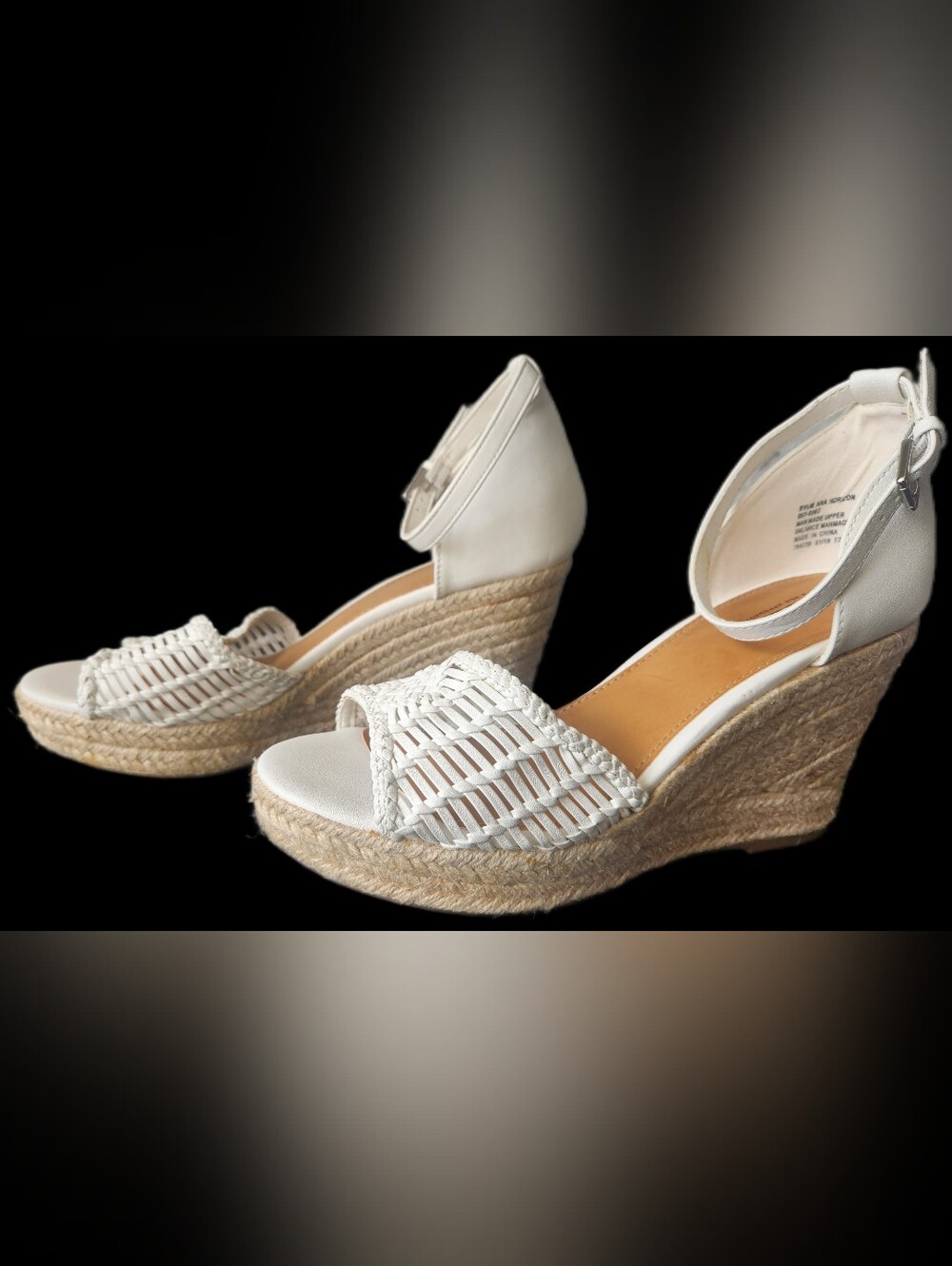 A.N.A. New Approach Women's Size 8.5 White Open Toe Ankle Strap Wedges